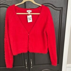 Open Edit Red Cropped Button Down Cardigan Size Large NWT